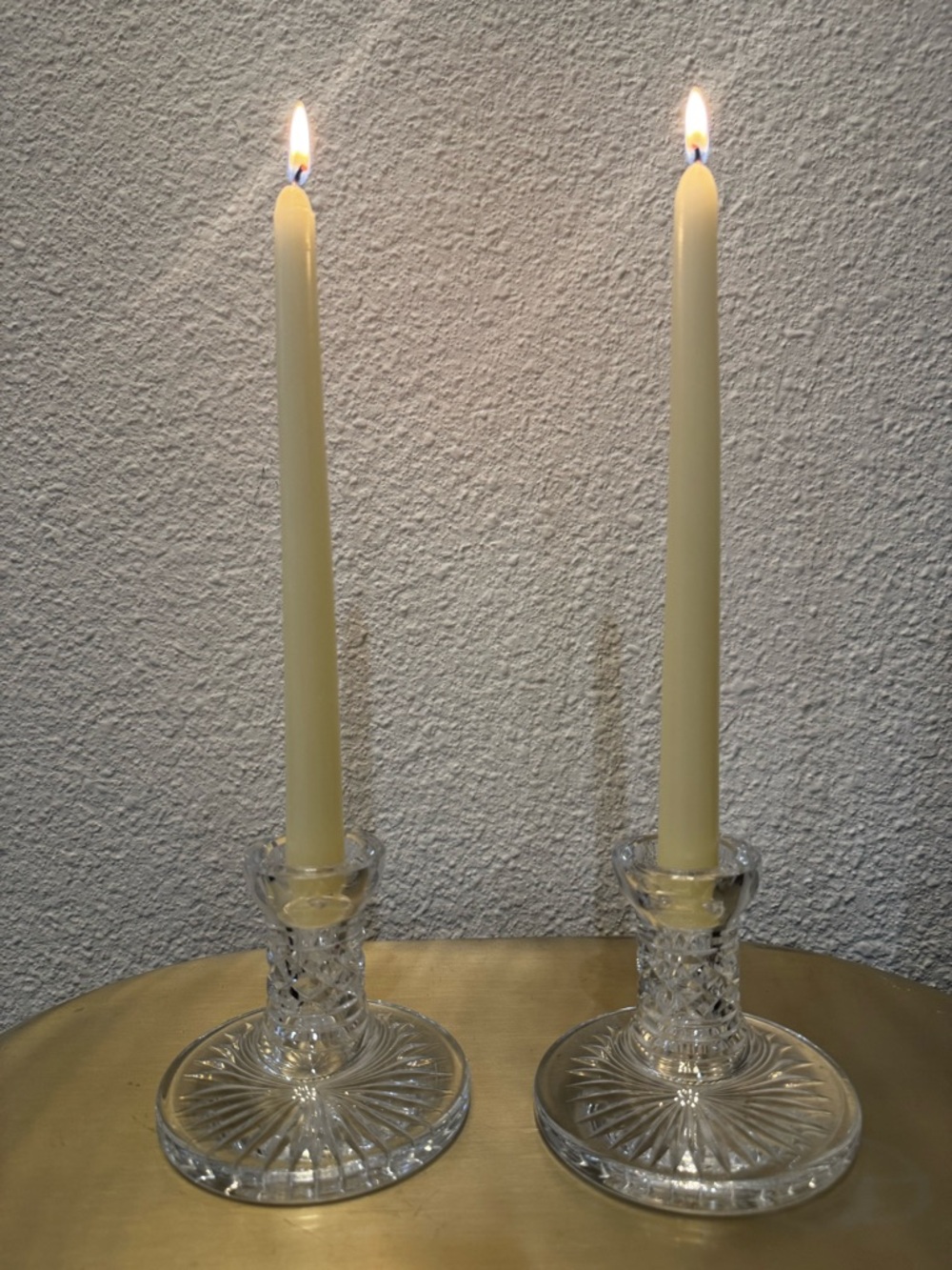 Vintage Waterford Crystal Candlesticks Pair Starburst Base Signed 4”